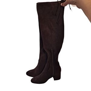 Sugar Ollie Women’s Size 6M Over The Knee Boot Brown Micro Suede Block Heel Boot